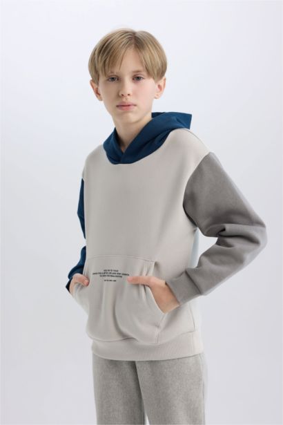 Kapüşonlu Cep Baskılı Sweatshirt Erkek Çocuk