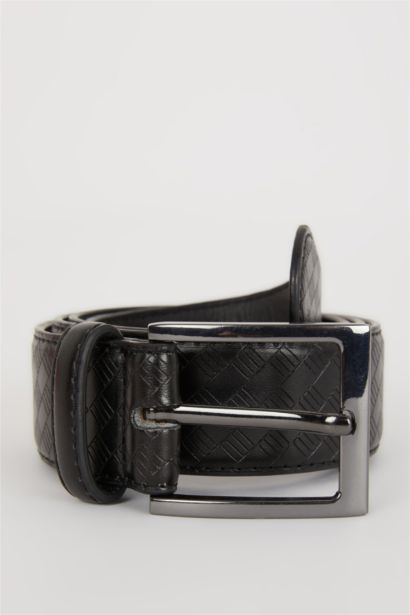 Man Rectangle Clasp Faux Leather Jean Belt