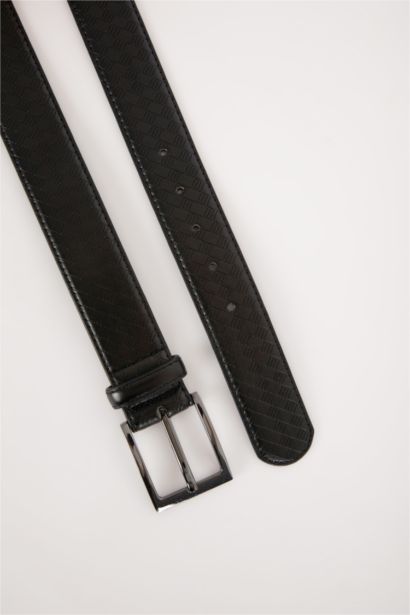 Man Rectangle Clasp Faux Leather Jean Belt