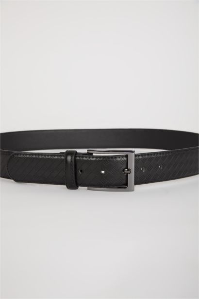 Man Rectangle Clasp Faux Leather Jean Belt