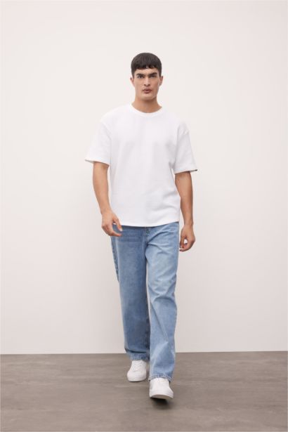 Comfort Regular Fit Crew Neck Waffle Cotton Basic T-Shirt