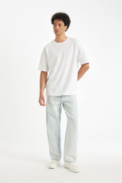 Comfort Regular Fit Rahat Kesim Bisiklet Yaka Kısa Kollu Ağır Kumaş Basic Düz Beyaz Tişört