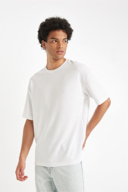 Comfort Regular Fit Rahat Kesim Bisiklet Yaka Kısa Kollu Ağır Kumaş Basic Düz Beyaz Tişört