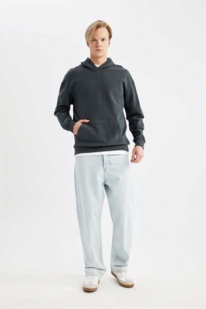 Comfort Regular Fit Rahat Kalıp Kapüşonlu Kanguru Cepli Basic Düz Sweatshirt