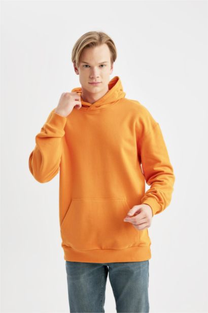 %100 Pamuk Comfort Regular Fit Rahat Kalıp Kapüşonlu Kanguru Cepli Basic Düz Sweatshirt