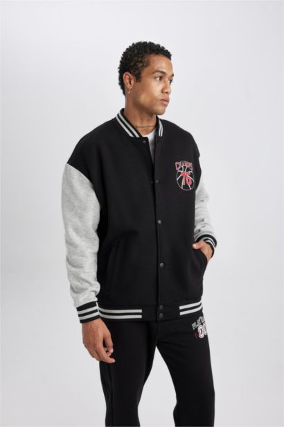 جاكيت بومبر قماش سميك اوفر سايز من DeFactoFit