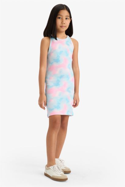 Robe sans manches en tissu côtelé Tie-dye pour fille