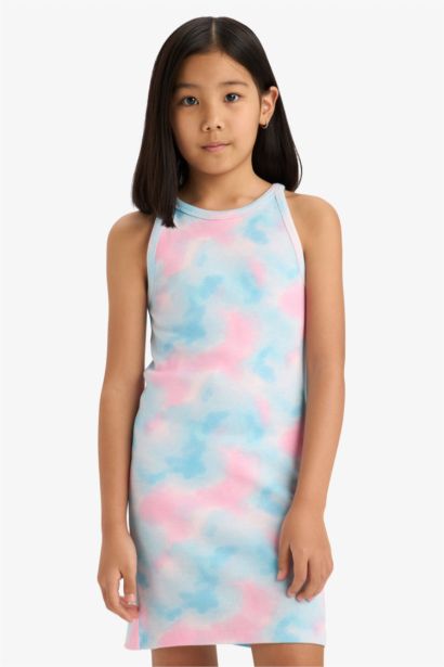 Robe sans manches en tissu côtelé Tie-dye pour fille