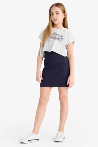 Детский комплект из двух предметов: футболка с круглым вырезом и платье из ребристого какашора