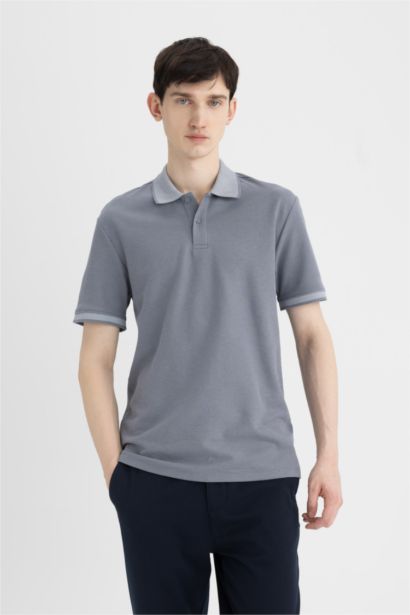 New Regular Fit Waffle Kısa Kollu Basic Düz Polo Tişört