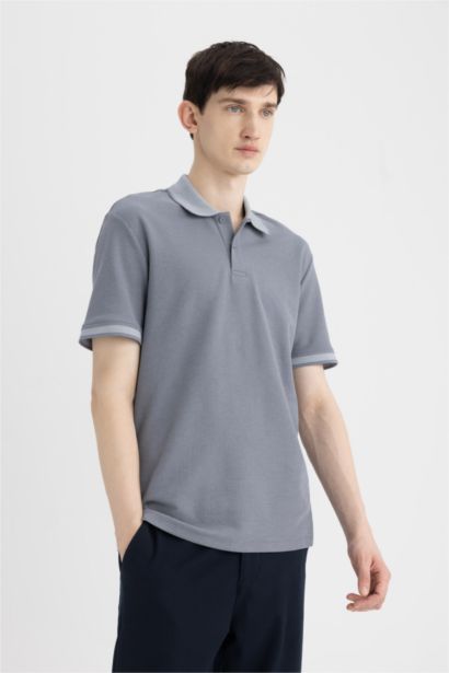 New Regular Fit Waffle Kısa Kollu Basic Düz Polo Tişört