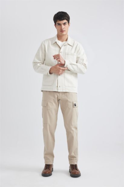 Regular Fit Polo Yaka Keten Karışımlı Düğmeli Cepli Yazlık Gömlek Ceket