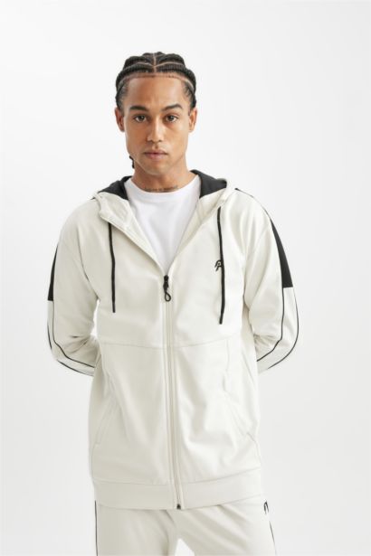 DeFactoFit Standard Fit Scuba Fabric Hooded Zipper Sweatshirt