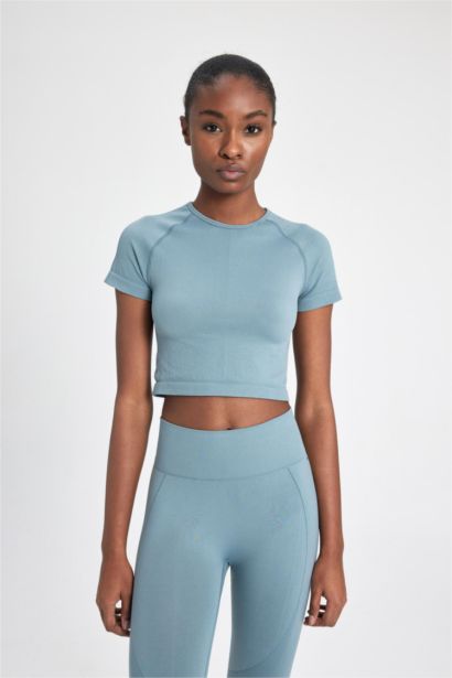 Crew Neck Sports Crop Top T-Shirt