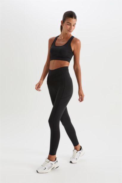 Toparlayıcı Yüksek Bel Esnek Kumaş Cepli Sporcu Tayt