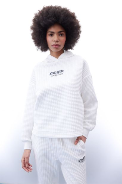 Oversize Fit Hooded Quilted Sports Sweatshirt