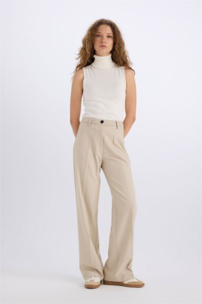 بنطرون وايد ليج برجل واسع وخصر عالي