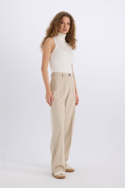 بنطرون وايد ليج برجل واسع وخصر عالي