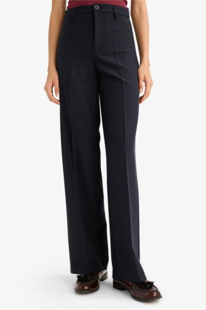 بنطرون مخطط قصة مستقيمة بجيب وخصر عالي