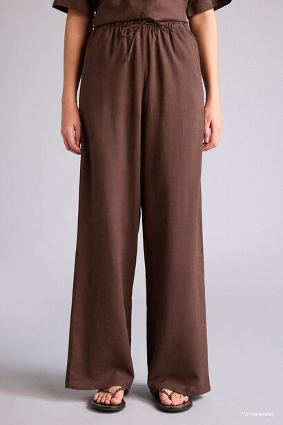 Wide Leg Double Pocket Linen Blended Trousers