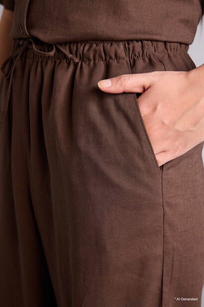 Wide Leg Double Pocket Linen Blended Trousers