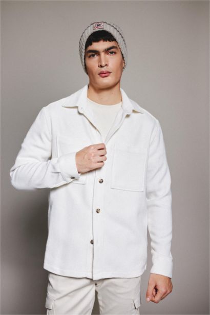Regular Fit Polo Collar Cotton Long Sleeve Shirt Jacket