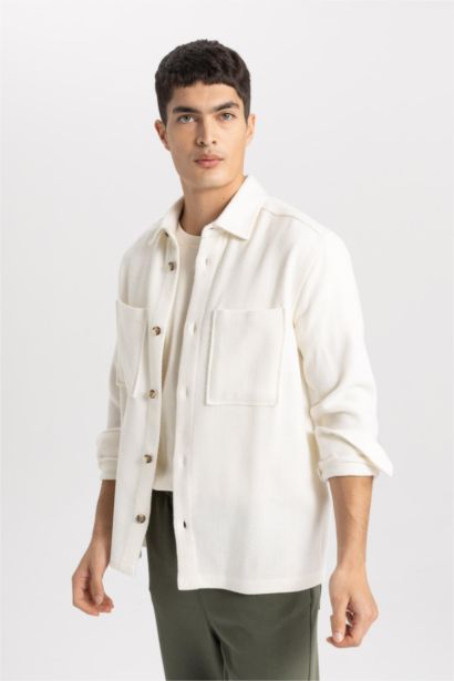 Regular Fit Polo Collar Cotton Long Sleeve Shirt Jacket