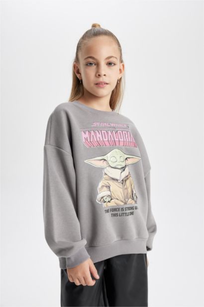 Girl Star Wars-Mandalorian Crew Neck Soft Fluffy Thick Sweatshirt