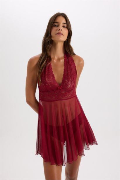 Robe Coupe Régulière à col en V Et Bretelles en dentelle de Fall In Love