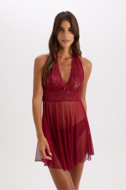 Robe Coupe Régulière à col en V Et Bretelles en dentelle de Fall In Love