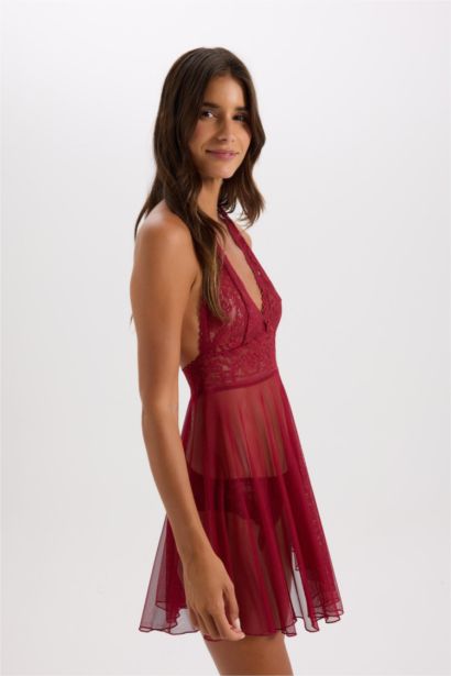 Robe Coupe Régulière à col en V Et Bretelles en dentelle de Fall In Love