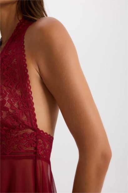 Robe Coupe Régulière à col en V Et Bretelles en dentelle de Fall In Love