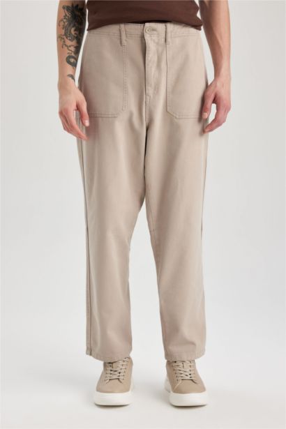 Gabardin Pantolon Baggy Fit Bol Rahat Kesim Cepli Düz Paça 