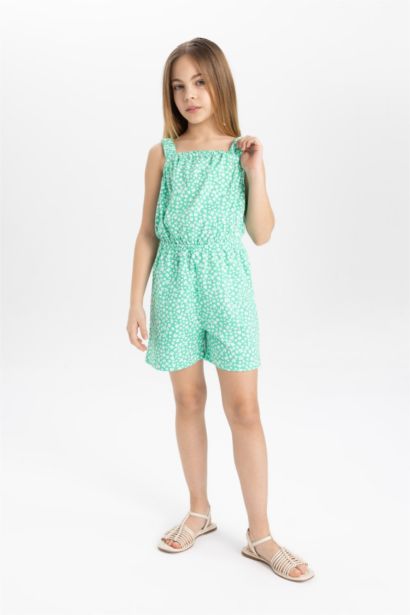 Combinaison Short à Bretelles à Motif pour Fille