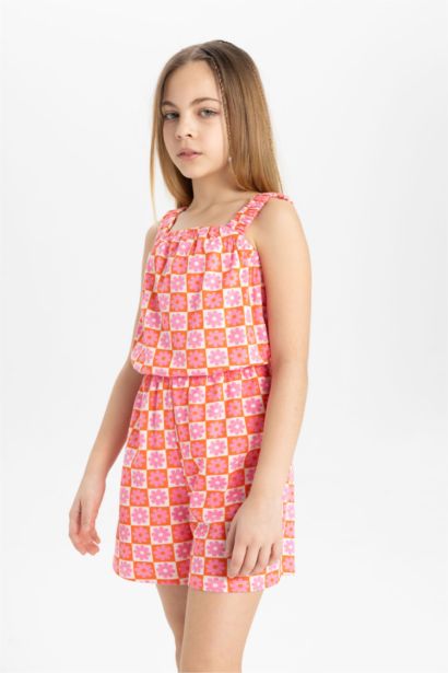 Combinaison Short à Bretelles à Motif pour Fille