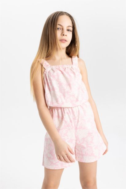 Combinaison Short à Bretelles à Motif pour Fille