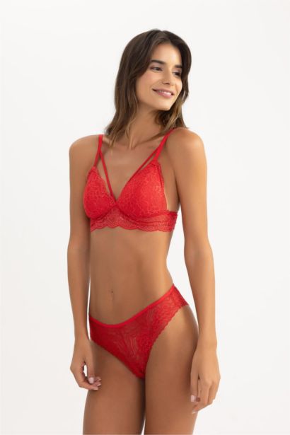 Fall in Love New Year Themed Red Lace Brazilian Slip Panty