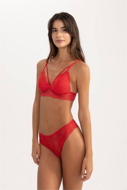 Fall in Love New Year Themed Red Lace Brazilian Slip Panty