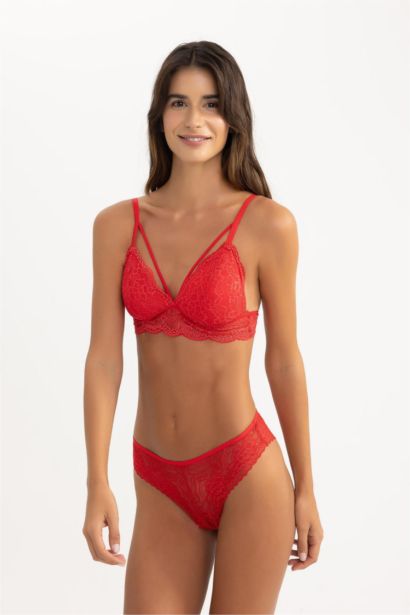 Fall in Love New Year Themed Red Lace Brazilian Slip Panty