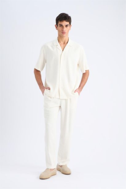 Летние брюки-джоггеры из вискозы Regular Fit с карманами и прямыми штанинами из смеси льна