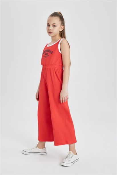 Girl Printed Ribbed Sleeveless Long Jumpsuit