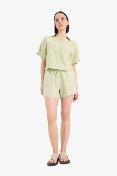 Chemise oversize en lin mélangé à manches courtes