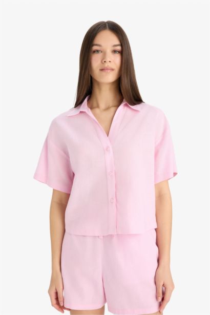 Chemise oversize à col chemise en lin mélangé