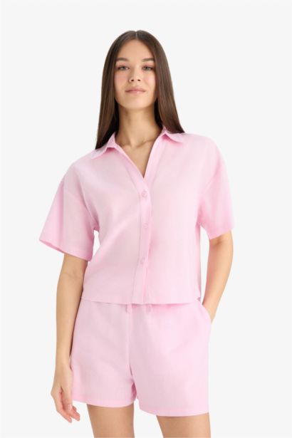 Chemise oversize à col chemise en lin mélangé