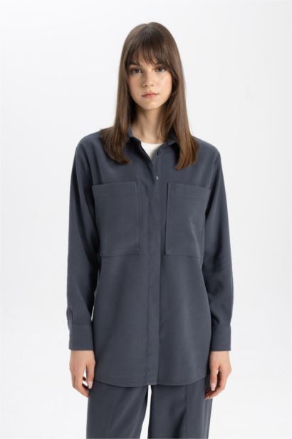 Regular Fit Shirt Collar Long Sleeve Tunic