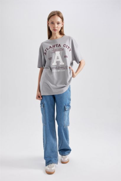 تيشيرت نص ردن اوفر سايز بياخة مستديرة