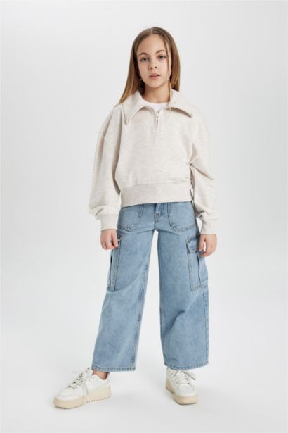 Girl Cargo Fit Wide Leg Jeans