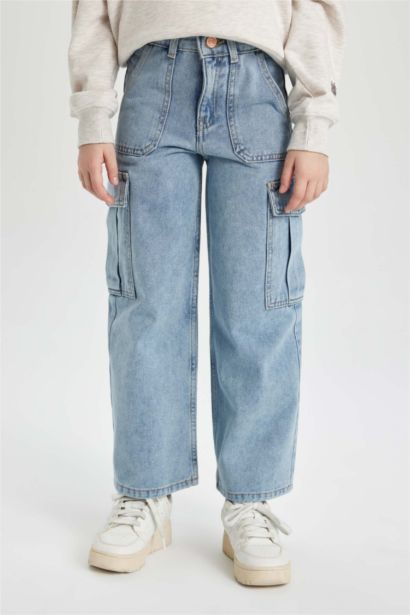 Girl Cargo Fit Wide Leg Jeans