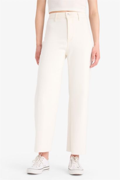 Culotte Yüksek Bel Paça Ucu Kesik Crop Jean Pantolon