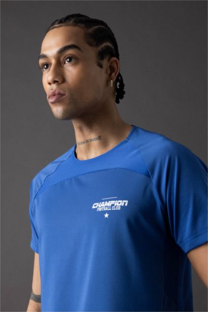 Slim Fit Crew Neck Printed Sports T-Shirt